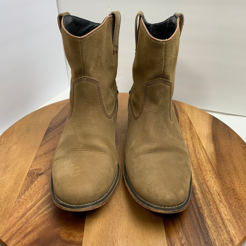 Santa Fe Leather Western Boots Women's 11M Tan Pull-On Mid Calf Cowboy - Picture 2 of 16
